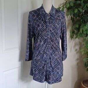 EUC Boho Chic Button-Down Abstract Print Tunic Top Size Medium